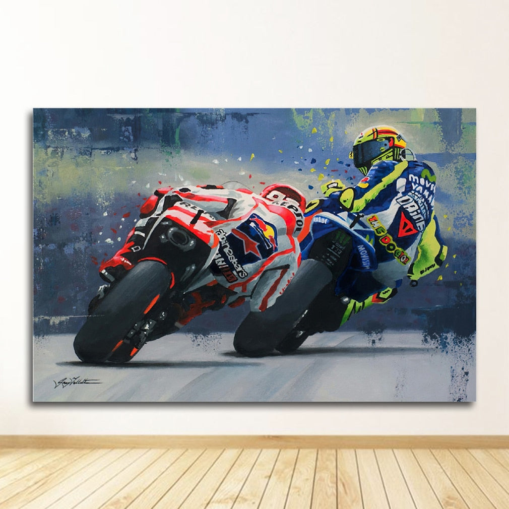 Motorcycle Race Canvas Painting Art