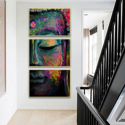 3 Panel Watercolor Buddha Canvas Wall Art Canvas