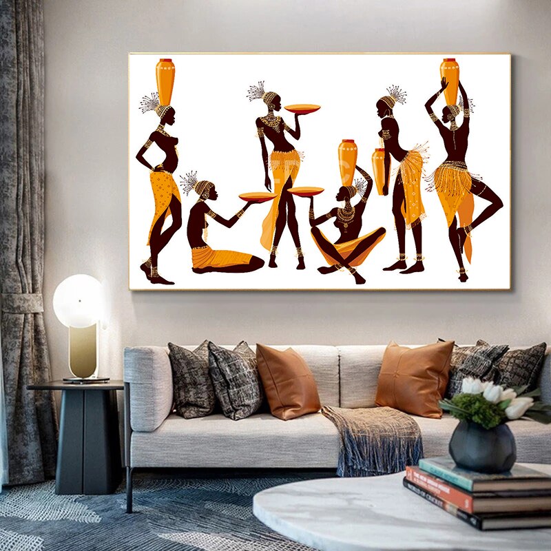 African Women Clay Pot on Head Canvas Art