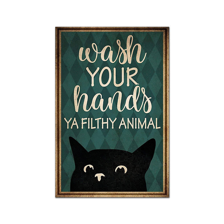 Black Cat Bathroom Funny Canvas Art