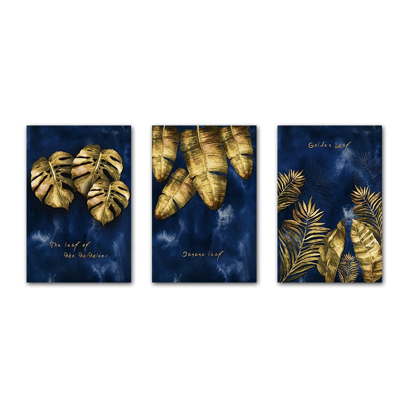 Blue Gold Leaf Canvas Art