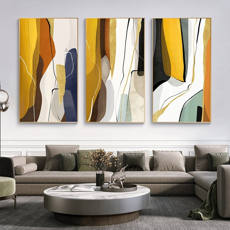 Abstract Yellow Brown White Canvas Art