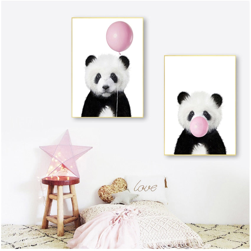 Cute Pink Balloon Baby Panda Canvas Art