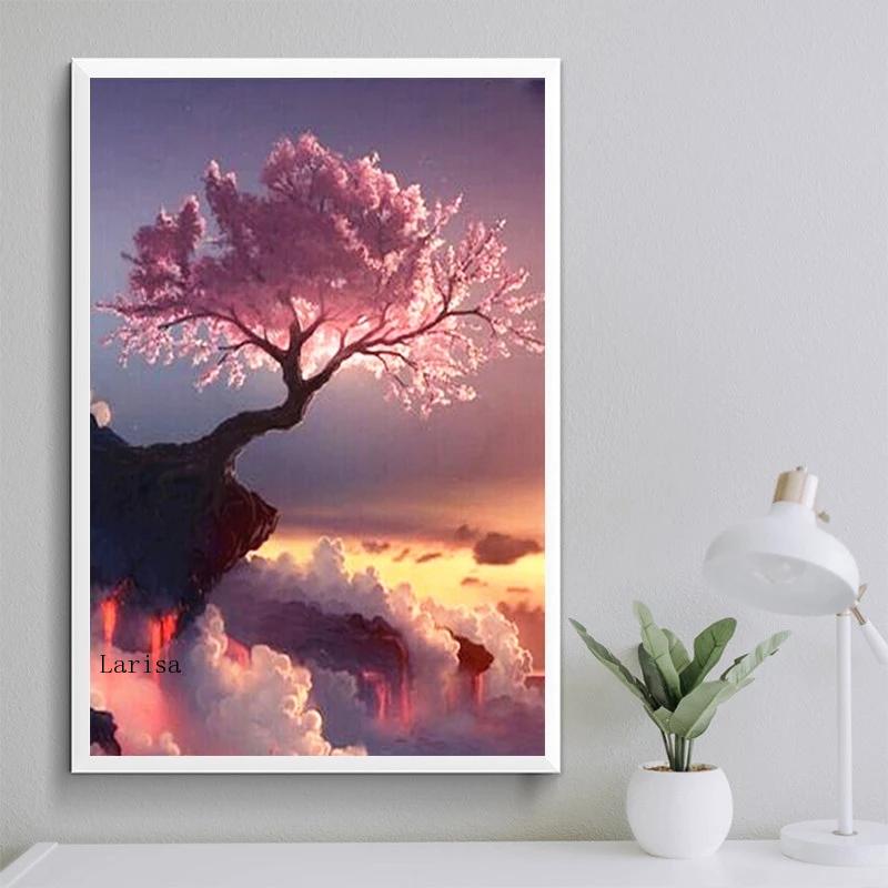 Peach Tree Scenery On The Edge of The Cliff Canvas Art