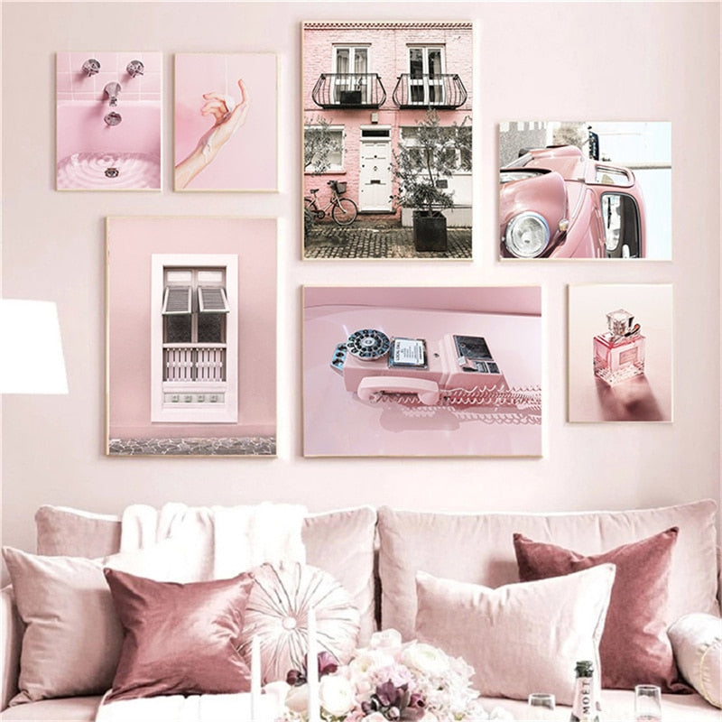 Pink Car Rome Window Car Canvas Art