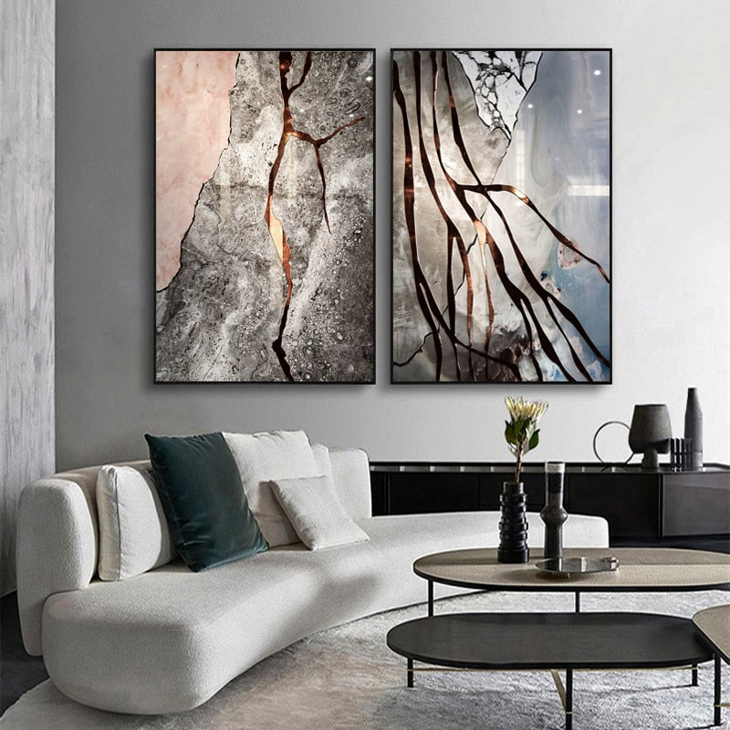 Modern Stone Texture Lines Canvas Art