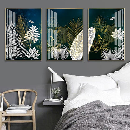 Golden White Lines Leaf Abstract Canvas Art