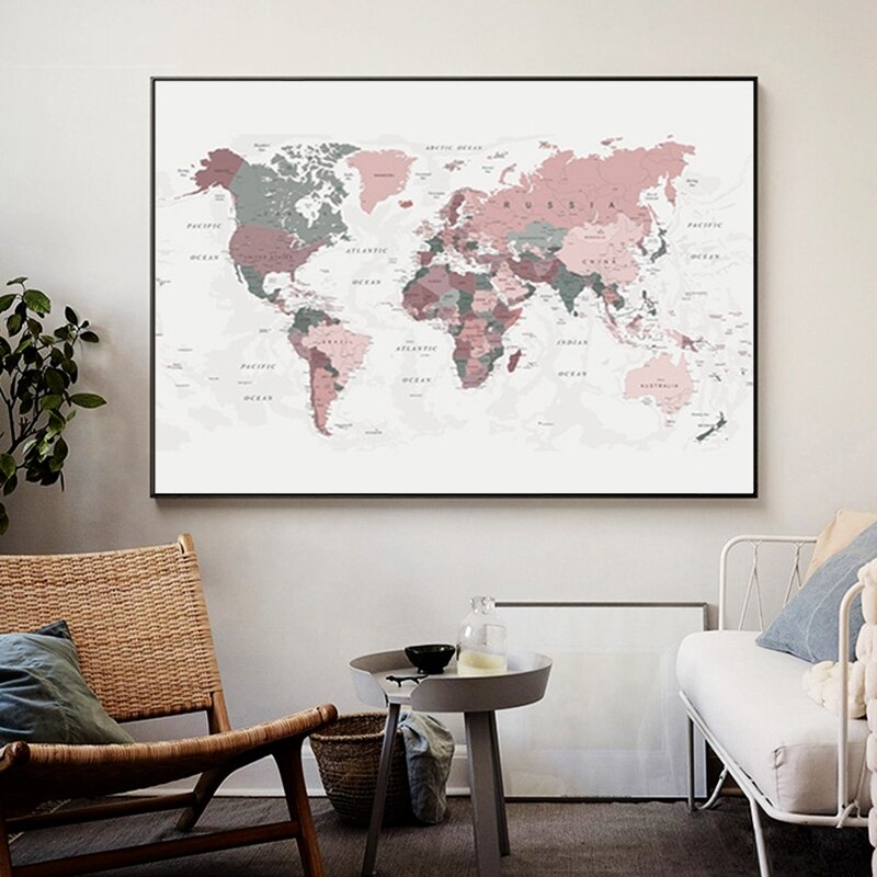 Pink World Map Canvas Art