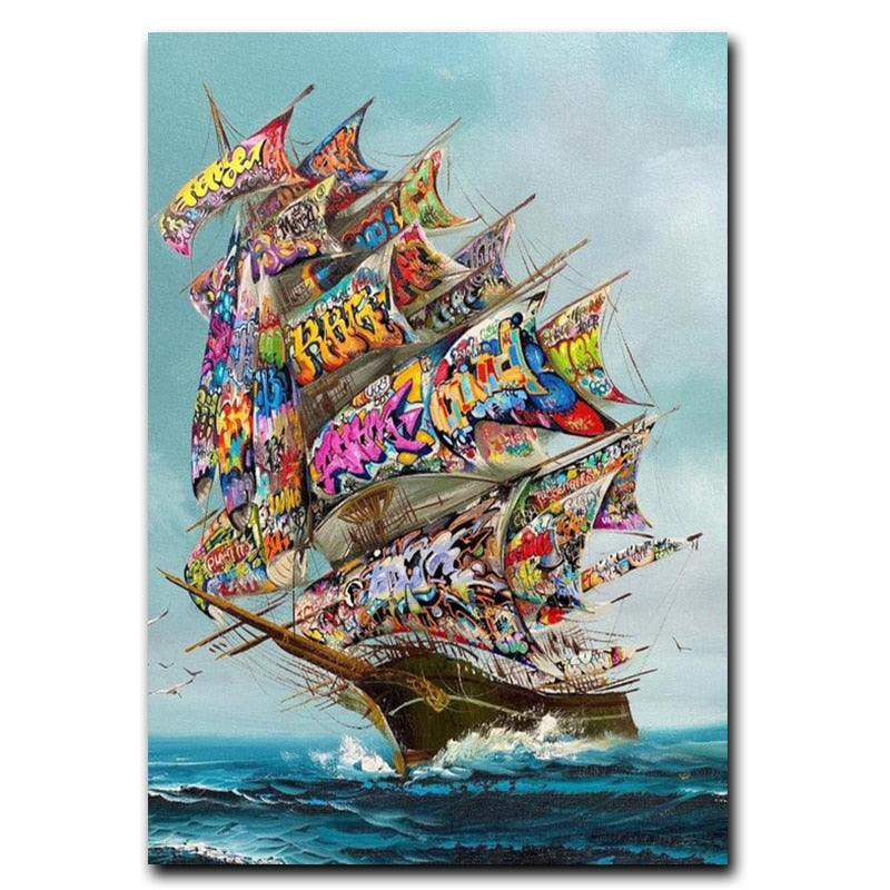 Pirate Graffiti Ship Canvas Art