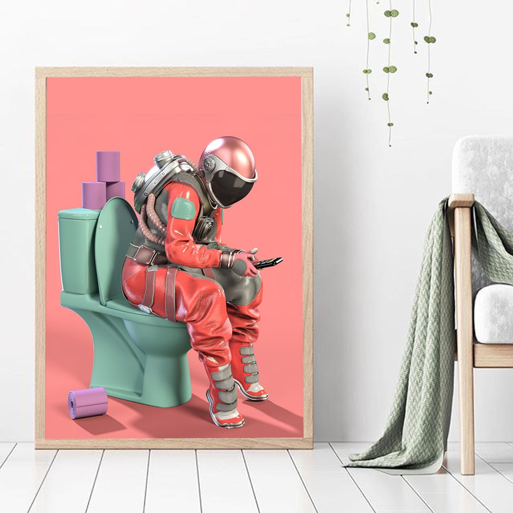 Astronaut in the Toilet Canvas Art