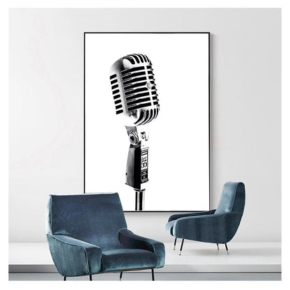 Black and White Microphone Canvas Art