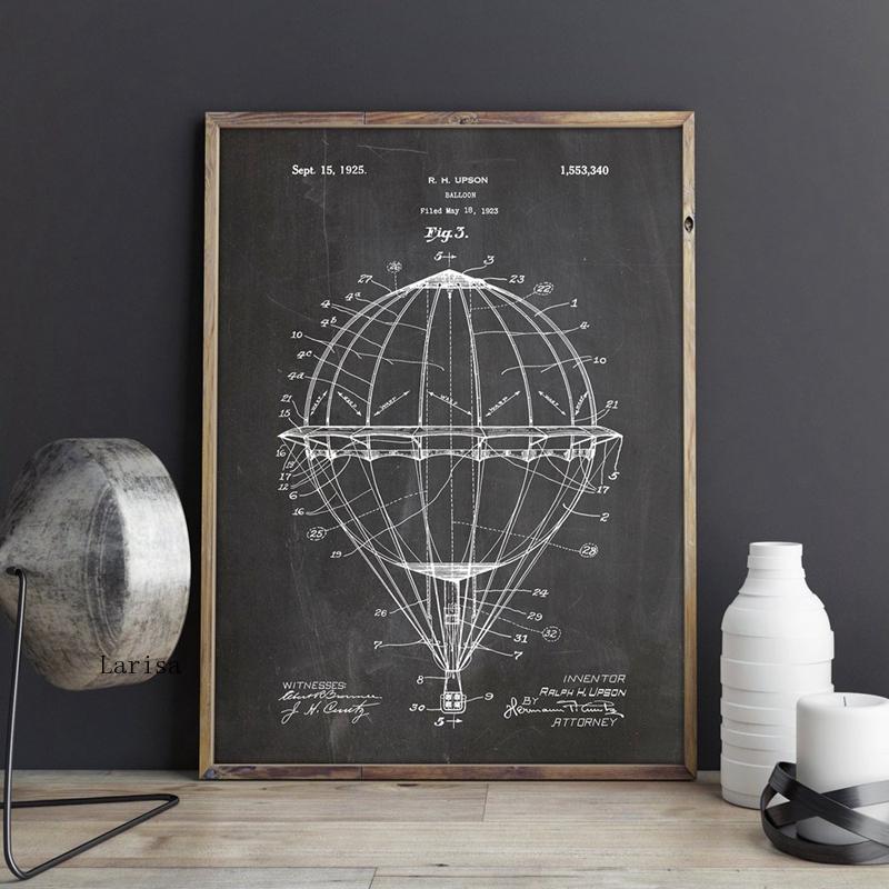 Hot Air Balloon Patent Blueprint Canvas Art