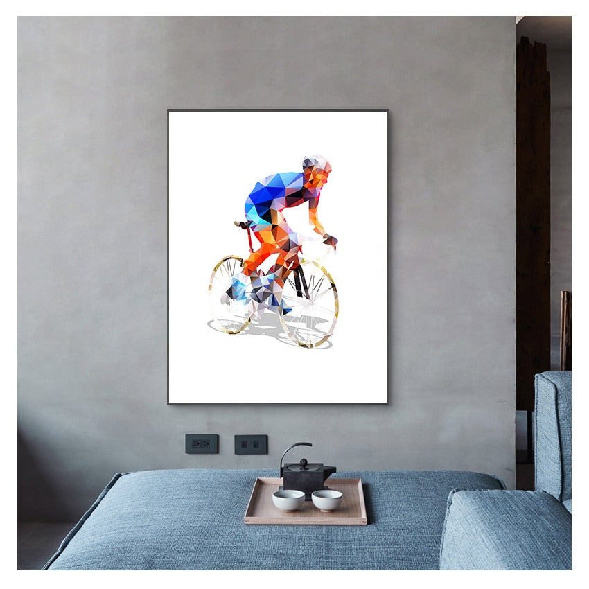 Cyclist Geometrical Polygonal Canvas Art