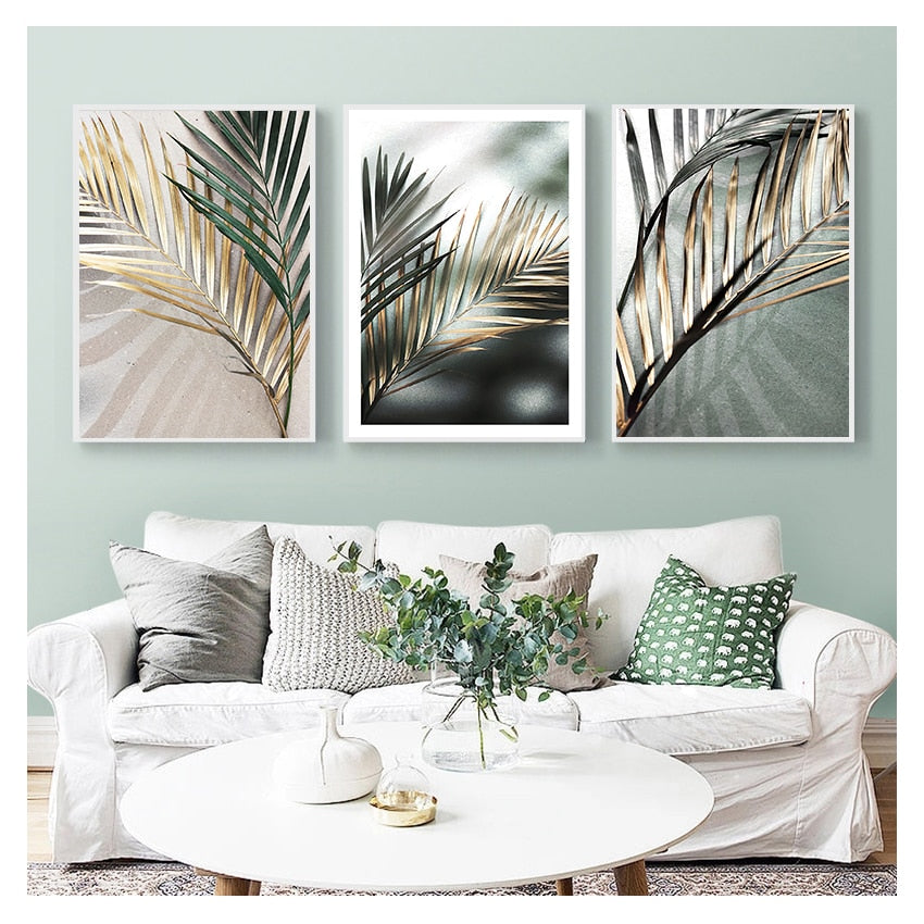 Green Gold Leaf Canvas Art