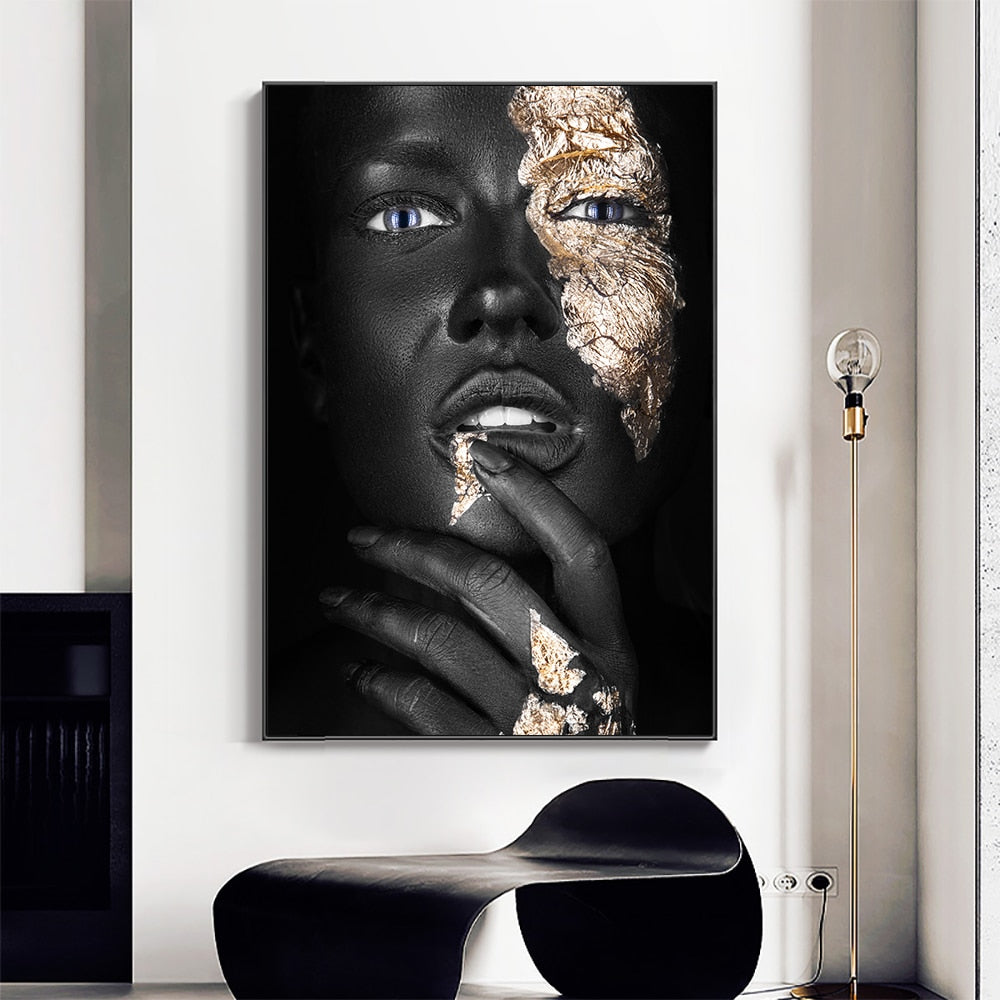 African Black and Gold Woman Canvas Art