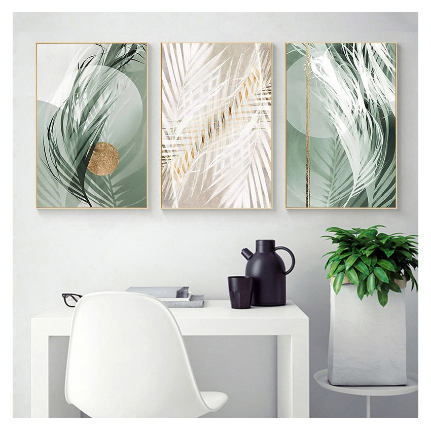 Green Gold Leaf Canvas Art