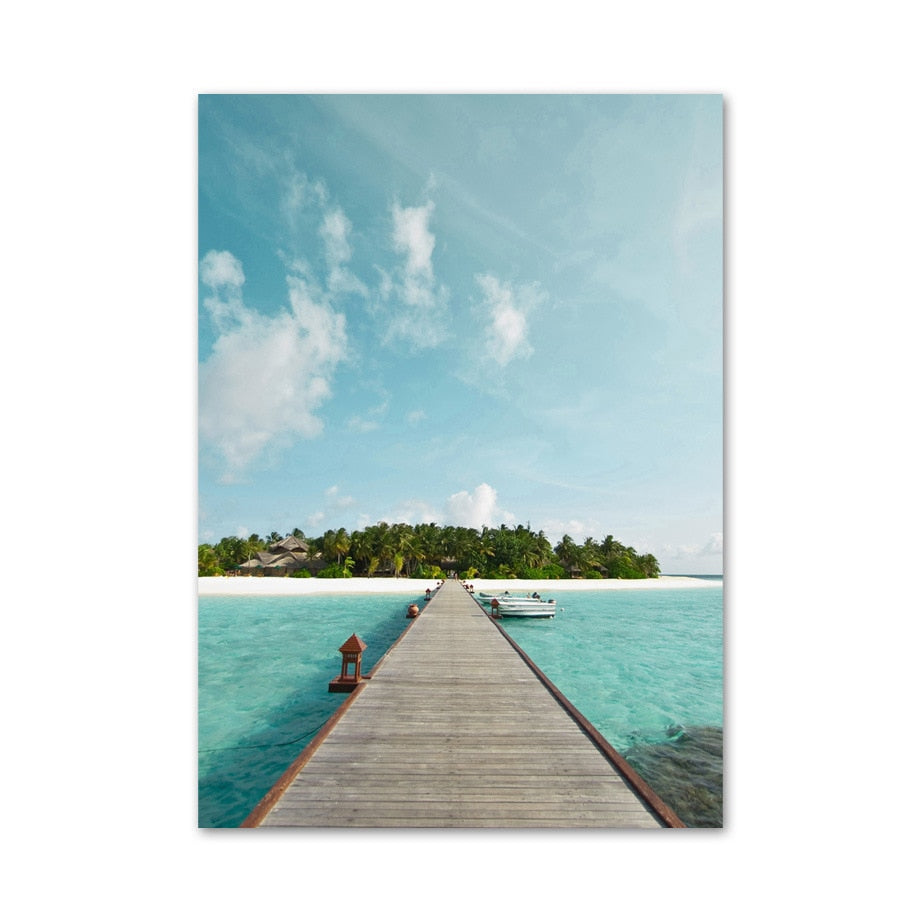 Blue Tropical Seaside Beach Canvas Art