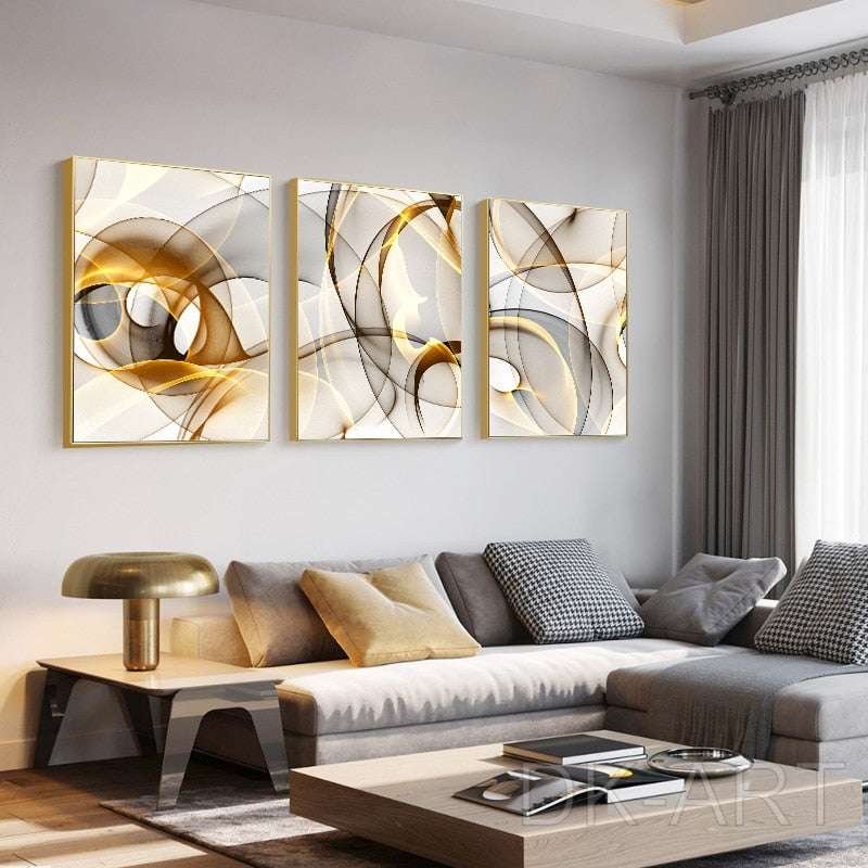 Black Gold Line Abstract Wall Art Canvas