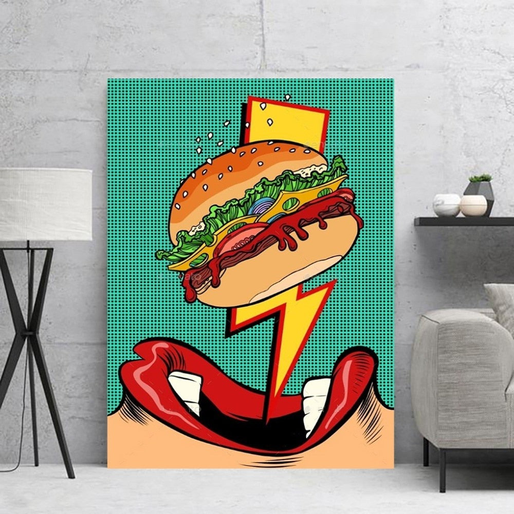 Eating Hamburger Pop Art Canvas