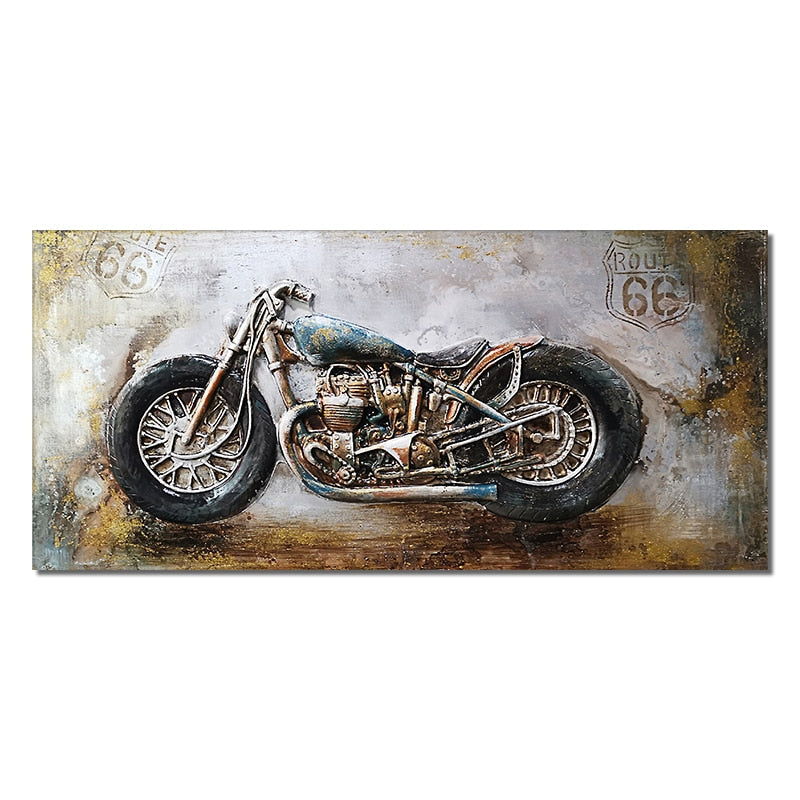 Retro Vintage Motorcycle Car Oil Painting Wall Art Canvas