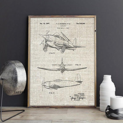 Vintage Airplane Patent Blueprint Canvas Art