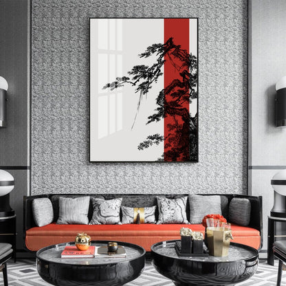 Chinese Style Black And White Welcome Pine Canvas Art