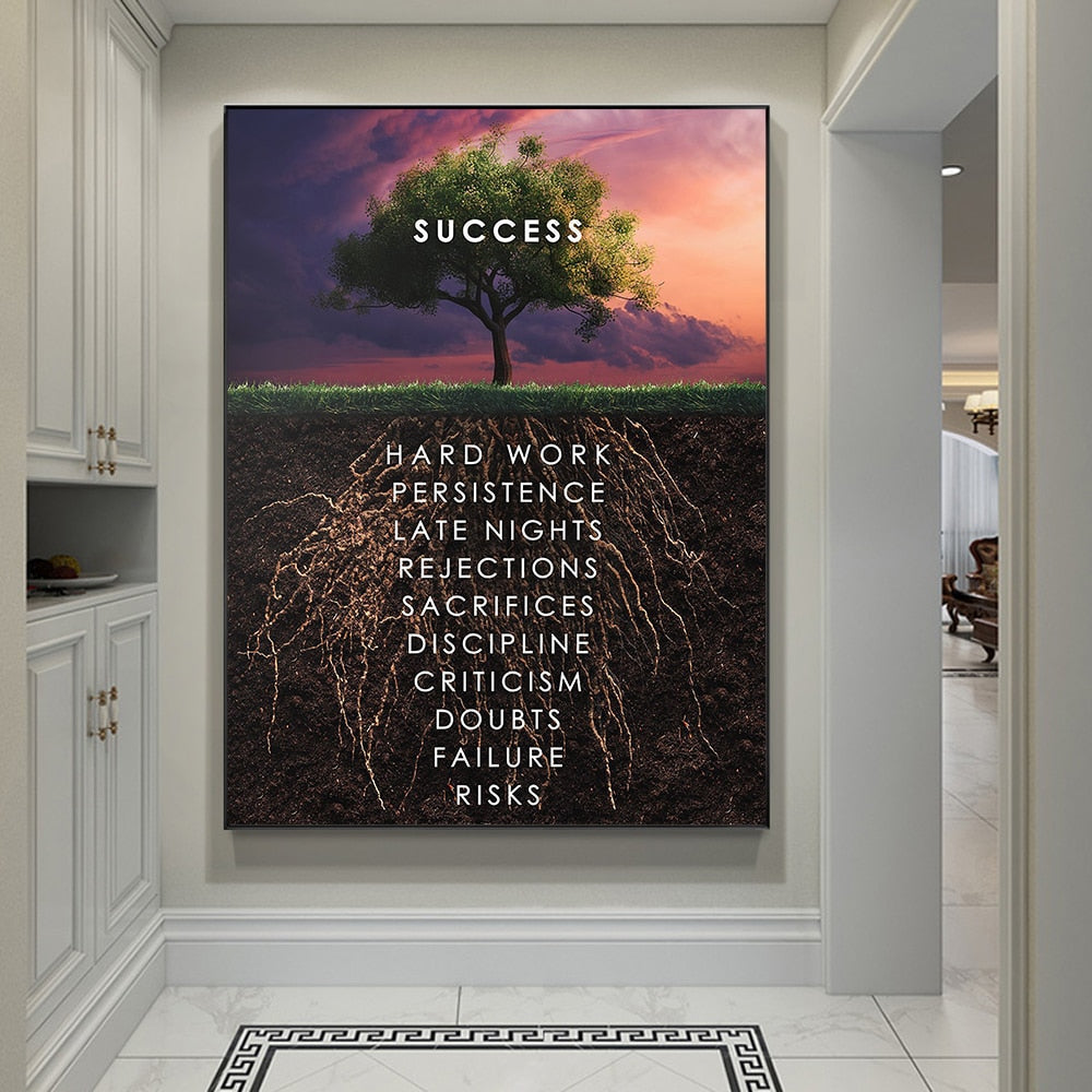 Success Inspirational Words Tree Canvas Art