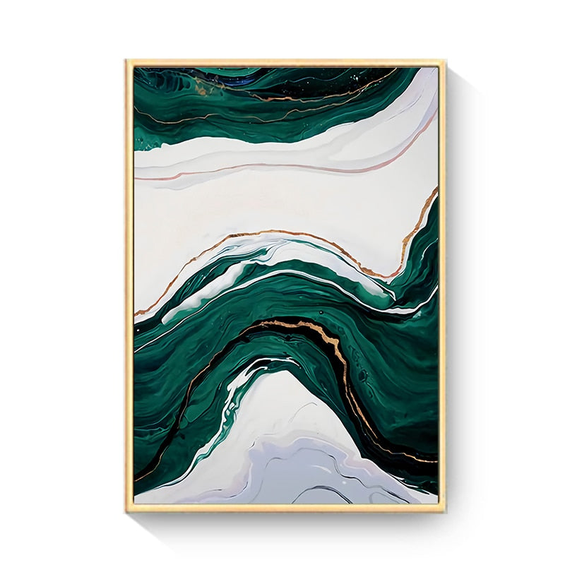 White Green Gold Marble Canvas Art