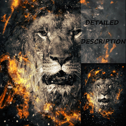 Lion Head with Fire Canvas Art