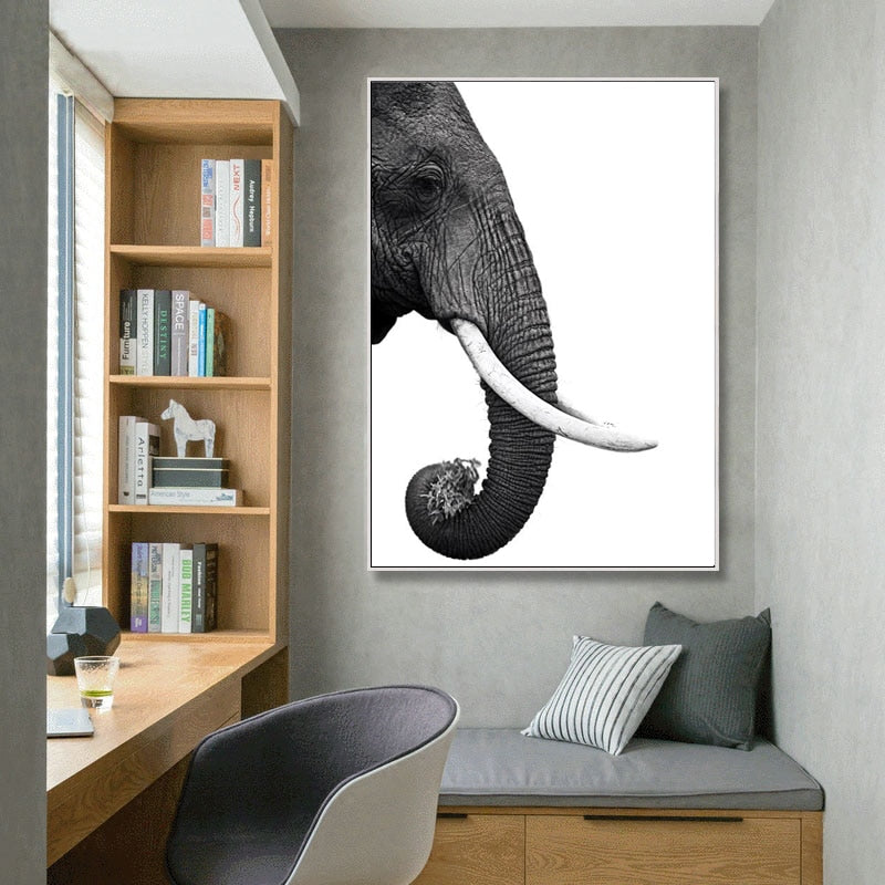 Black and White Elephant Head Canvas Art