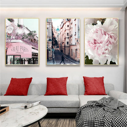 Pink Paris Floral Canvas Art