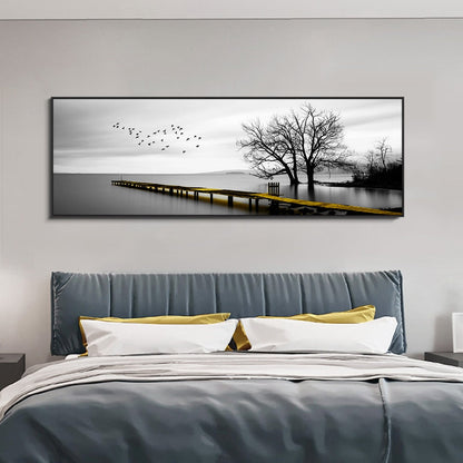 Seaside Golden Wooden Bridge Canvas Art