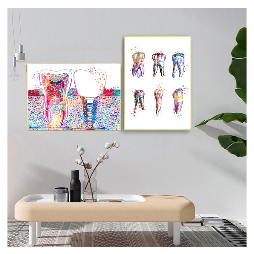 Watercolor Dental Art Tooth Canvas