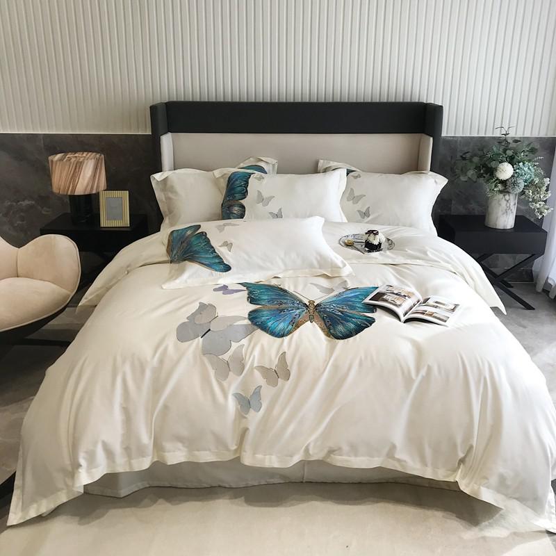 White Butterfly Egyptian Cotton Duvet Cover Bedding Set