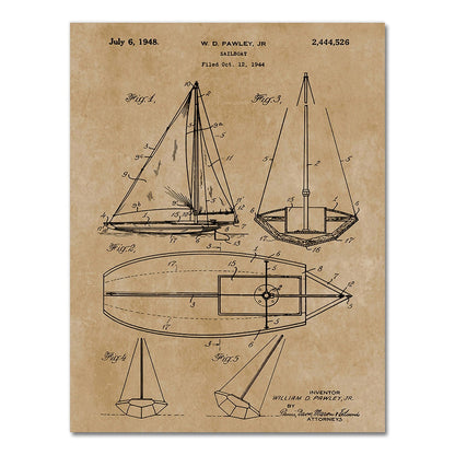 Sailboat Anchor Patent Blueprint Canvas Art