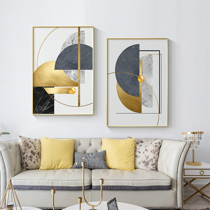 Golden Gray White Abstract Geometric Canvas Art