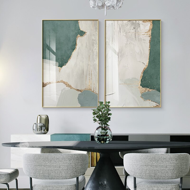 Green White Gold Marble Canvas Art