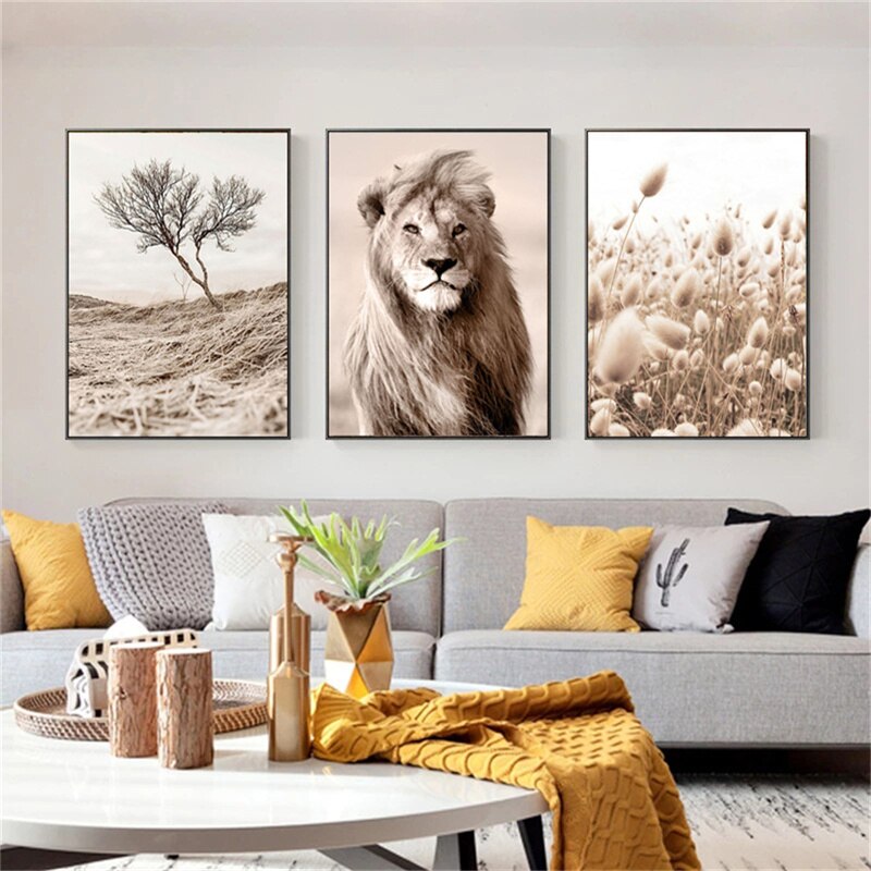 Grassland Lion Dandelion Canvas Art