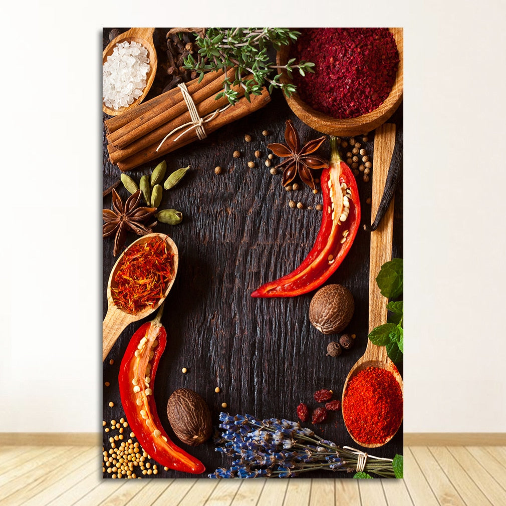 Kitchen Theme Mix Herb and Spices Canvas Art