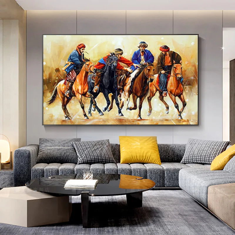 Four Travelers Riding Horses Wall Art Canvas