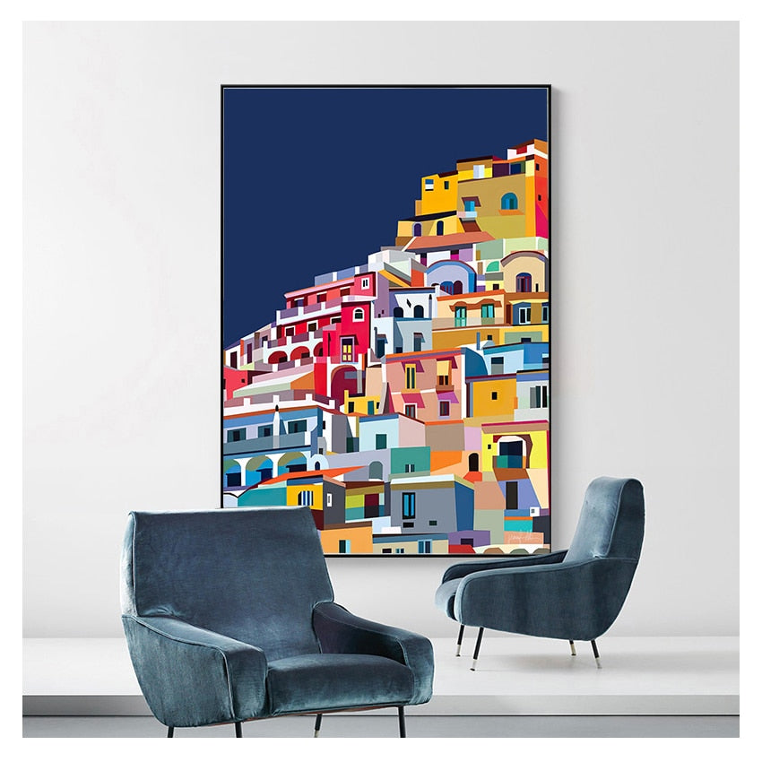 Colorful Amalfi Coast Wall Art Canvas