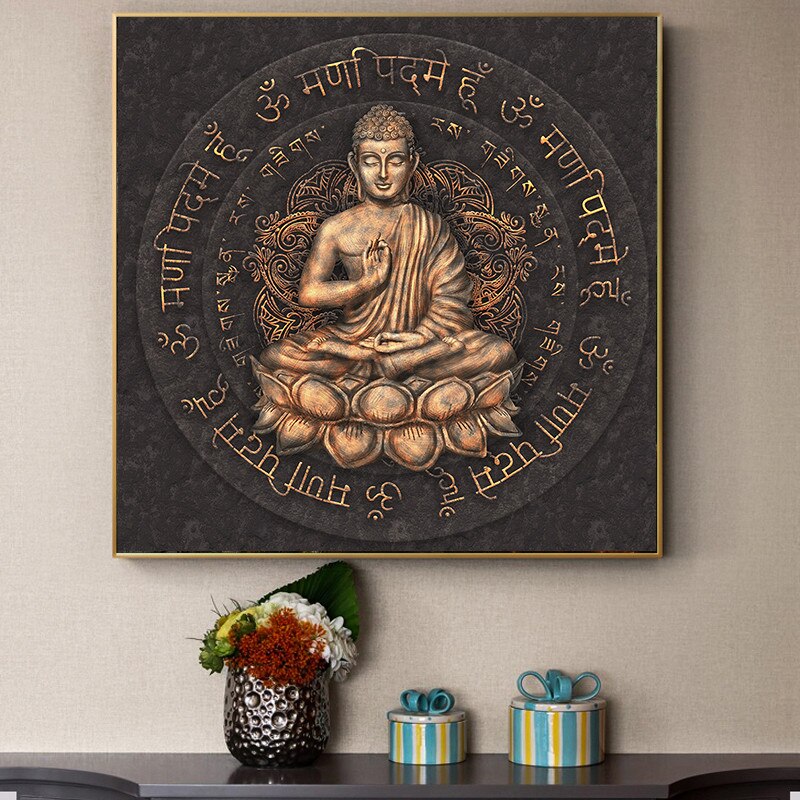 Retro Brown Buddha Statue Canvas Art