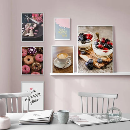 Chocolate Coated Doughnut Coffee Fruit Yoghurt Canvas Art