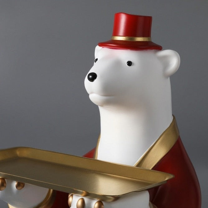 Polar Bear Bell Boy Hotel Statue with Tray