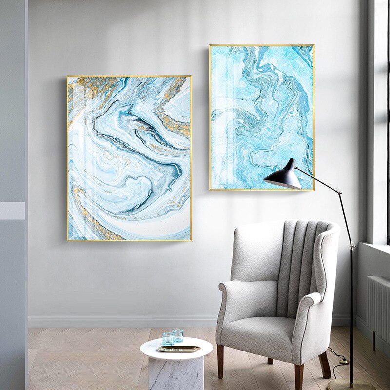 White Light Blue Marble Canvas Art