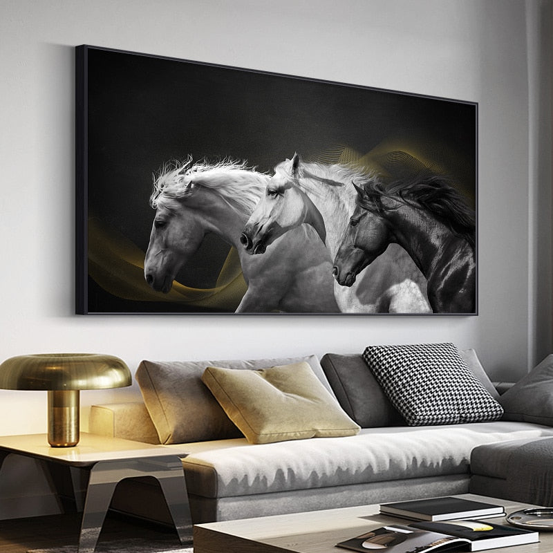 Modern Black and White Horse Canvas Art