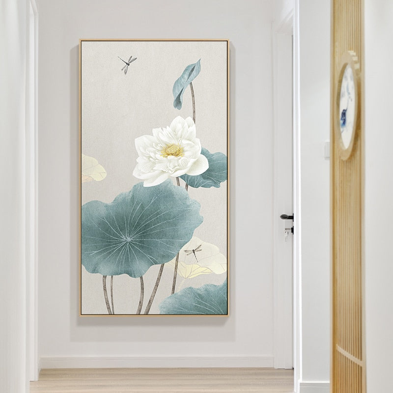 Chinese Style Flower White and Blue Canvas Art