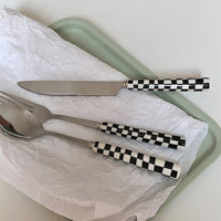 Retro Checkerboard Cutlery Set (3pcs/ Spoon Fork Knife)