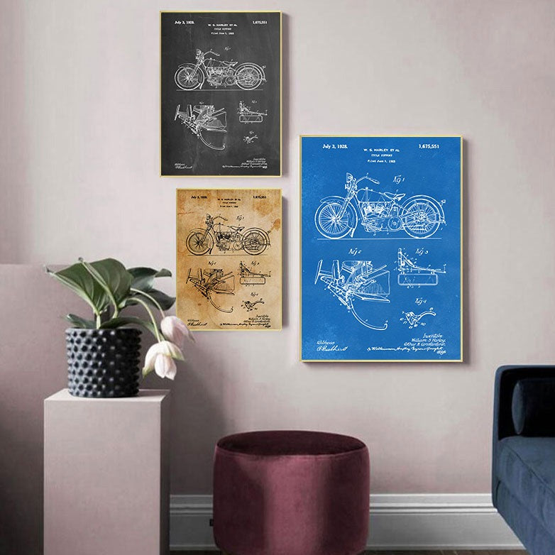 Motorcycle Patent Blueprint Canvas Art