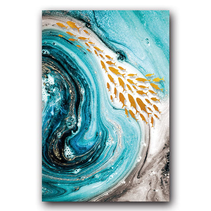 Blue Floral Red Marble Canvas Art